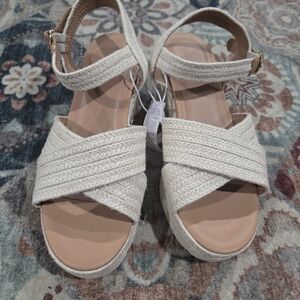 Old Navy Cream Braided Espadrille Sandals with Ankle Strap